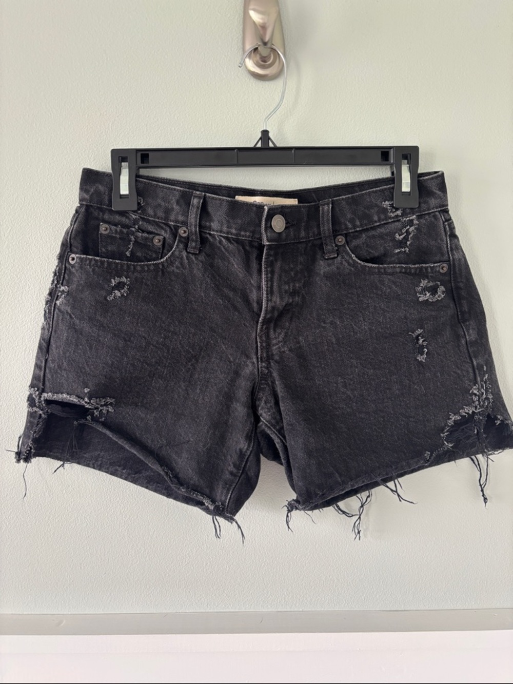 Washed Black Distressed Denim Shorts